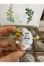 Çiçekli Epoksi Magnet Kutulu Nikah, Söz, Nişan Hediyelik - 50 Adet