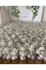 Cam Fanus Beyaz Gül ve Fıstık Şekerli Nikah, Söz, Nişan Hediyelik - 50 Adet