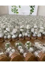 Cam Fanus Beyaz Gül ve Fıstık Şekerli Nikah, Söz, Nişan Hediyelik - 50 Adet