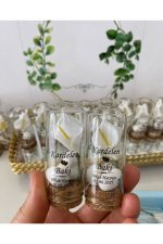 Cam Fanus Kardelen Çiçek ve Fıstık Şekerli Nikah, Söz, Nişan Hediyelik - 50 Adet