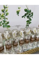 Cam Fanus Kardelen Çiçek ve Fıstık Şekerli Nikah, Söz, Nişan Hediyelik - 50 Adet