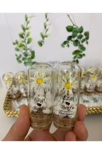 Cam Fanus Papatya Çiçek ve Kalp Şekerli Nikah, Söz, Nişan Hediyelik - 50 Adet