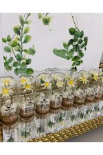 Cam Fanus Papatya Çiçek ve Kalp Şekerli Nikah, Söz, Nişan Hediyelik - 50 Adet