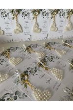 İncili Kalp Anahtarlık Nikah, Söz, Nişan Hediyelik - 50 Adet