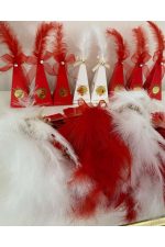 Karton Külah Süslü Kırmızı Beyaz Karışık İçi Boş Nikah, Söz, Nişan Hediyelik - 25 Adet