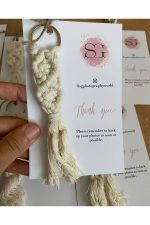 Makrome Anahtarlık Kartlı Paket Nikah, Söz, Nişan Hediyelik - 25 Adet