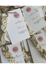 Makrome Anahtarlık Kartlı Paket Nikah, Söz, Nişan Hediyelik - 50 Adet