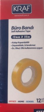 Kraf Büro Bandı 12'li Paket | 12mm x 33m Şeffaf ve Dayanıklı Bant