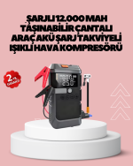 Araç İçin 4 Fonksiyonlu Akü Takviye ve Lastik Şişirme Cihazı