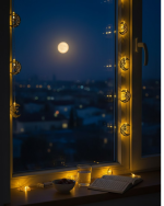 Dekoratif Minareli Hilal LED Işık Metal Gövdeli Ramazan Aydınlatma