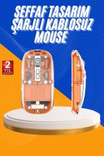 Mouse Fare Kablosuz Mouse Fare Şarjlı Bluetooth Sessiz 5 Tuşlu Şeffaf