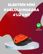 3 Metre Kablolu 4’lü Kırmızı Priz Makara