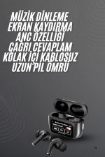 Kulak İçi Bluetooth Kulaklık Ekranlı Müzik Dinleme Çağrı Cevaplama Siyah