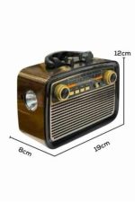 Nostaljik Görünümlü Ahşap Radyo TF SD USB Girişli Led Fener Işıklı