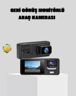 Full HD 3'lü Araç Kamerası Geri Görüş Destekli Park Modlu 1080P DVR