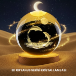 Yunus Temalı Kristal Küre USB Işıklı Ahşap Altlıklı Gece Lambası