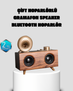 Gramafon Tasarımlı Bluetooth Hoparlör 3D Ses Teknolojili Çok Fonksiyonlu