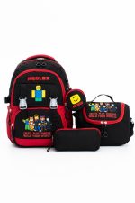 Kore Kawaii 4'lü Okul Çantası Seti Ortopedik Sırt Çantası - Twill Kumaş, Termal Beslenme Çantası, Kalemlik ve Cüzdan