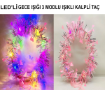 Kalp Püsküllü Gece Parıltısı 3 Modlu Led'li Işıklı Taç Pembe Renk