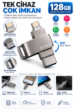 Çoklu Girişli 128GB Lightning Type C USB Flash Bellek Telefon Tablet ve Bilgisayar Uyumlu