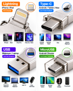 4in1 128GB USB Flash Bellek Lightning Type-C USB-A MicroUSB Girişli Çok Amaçlı Bellek