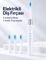 3 Yedek Başlık Hediyeli USB Şarjlı Beyaz Elektrikli Diş Fırçası
