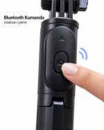 Seyahat ve Günlük Kullanım İçin Bluetooth Kumandalı Siyah Selfie Çubuğu