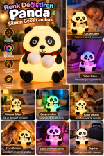 Renkli Işık Modlu Silikon Panda Gece Lambası Dokunmatik Kontrollü Sevimli Dekoratif