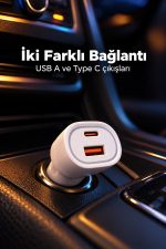 Çift Portlu Beyaz Oto Şarj Adaptörü