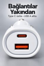 Çift Portlu Beyaz Oto Şarj Adaptörü