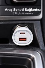 Çift Portlu Beyaz Oto Şarj Adaptörü