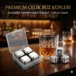4'lü Çelik Metal Kaplama Viski Taşı Soğutma Buz Küpü