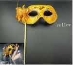 Lüks Taşlı Saplı Maskeli Balo Maskesi Altın Renk 35 Cm