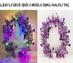 Kalp Püsküllü Gece Parıltısı 3 Modlu Led'li Işıklı Taç Mor Renk