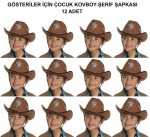 Kovboy Şerif Şapkası Kahve 12 Adet - Kostüm, Parti Ve Gösteri Şapkası