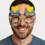Cupcake Temalı Doğum Günü Renkli Karton Happy Birthday Gözlüğü 6 Adet