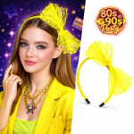 80’ler 90’lar Neon Sarı Dantel Taç Fiyonklu