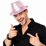 Pembe Payetli Disco Parti Şapkası Yetişkin Işıltılı Fötr Model