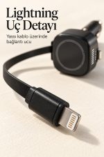 Makaralı Kablolu Araç İçi Hızlı Şarj Cihazı Type C ve Lightning
