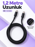 Telefon ve Tablet İçin Type C to Type C Örgülü Şarj Kablosu