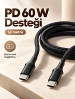 60W PD Hızlı Şarj Destekli LED Göstergeli Type C Kablo