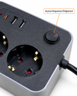 Elektrik ve Şarj Bağlantılarını Bir Arada Sunan USB ve Type C Çıkışlı Akım Korumalı Priz