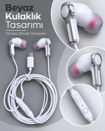 Type C Girişli Mikrofonlu Beyaz Kablolu Kulak İçi Kulaklık