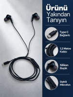 Silikon Uçlu Type C Kulaklık Dahili Mikrofon ve Kablo Üzeri Kumanda
