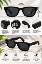 Kameralı Akıllı Gözlük Smart Glasses Güneş Gözlüğü Modern Siyah