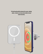 360° Döner Başlıklı MagSafe Araç Telefon Tutucu 15W Güvenli Kablosuz Şarj