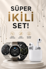 Akıllı Saat ve Kulaklık Seti Dokunmatik Ekran 5.0 Bluetooth Bağlantılı Sesli Görüşme