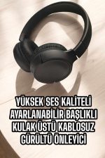 Kulak Üstü Kablosuz Bluetooth Kulaklık Gürültü Önleyici Ayarlanabilir