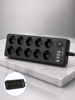 10'lu Çoklu Priz USB ve Type-C Şarj Girişli Akım Korumalı Grup Priz