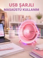 Gece Lambası Özellikli Şarjlı Mini Masaüstü Fan